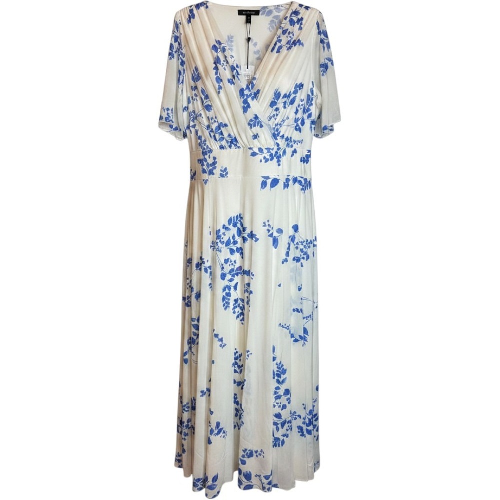Scarlett‎ & Jo Isabelle Maxi Dress US 22 Ivory Blue Floral Short Sleeve NWT Plus